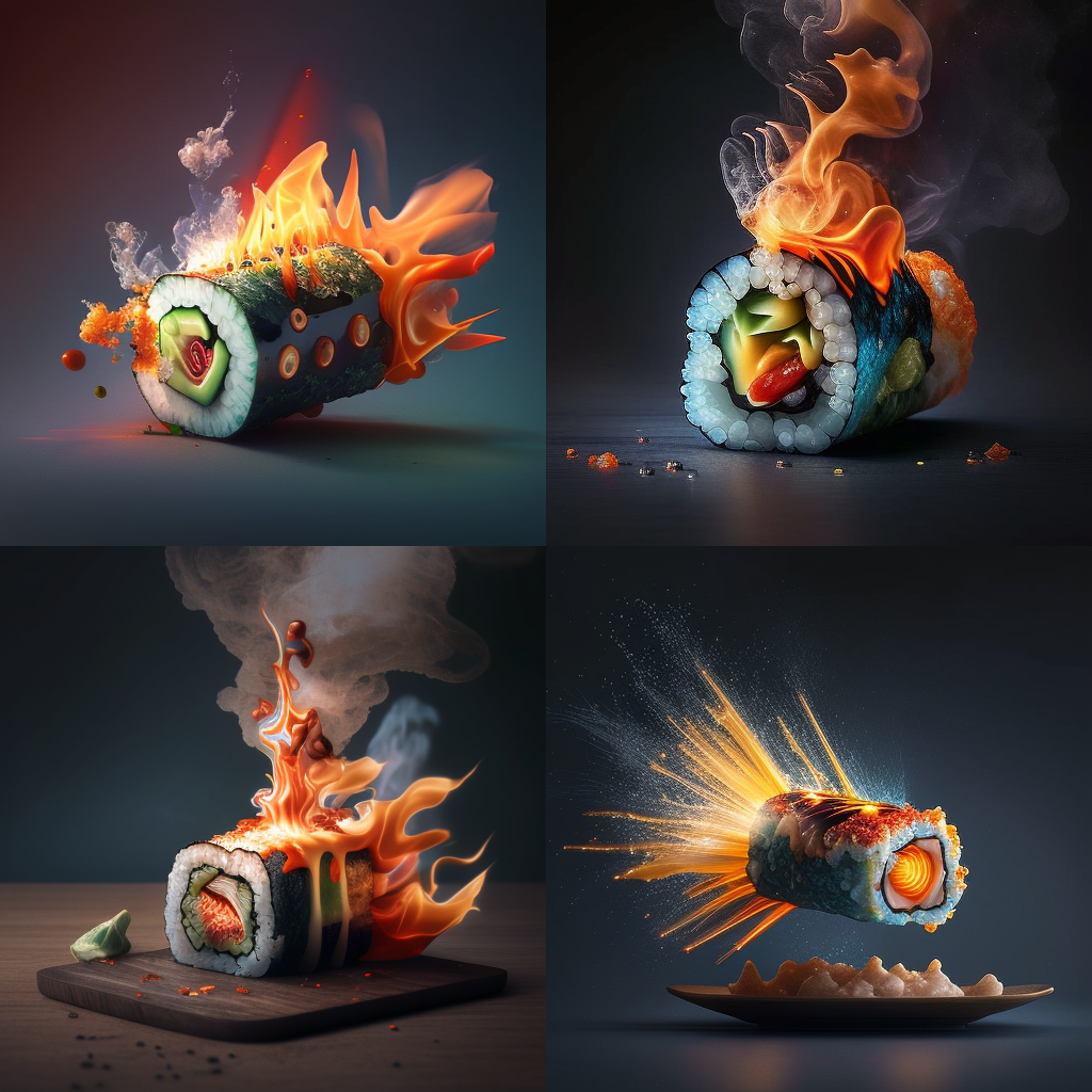 speciality sushi roll that looks like dynamite with the fuse burning